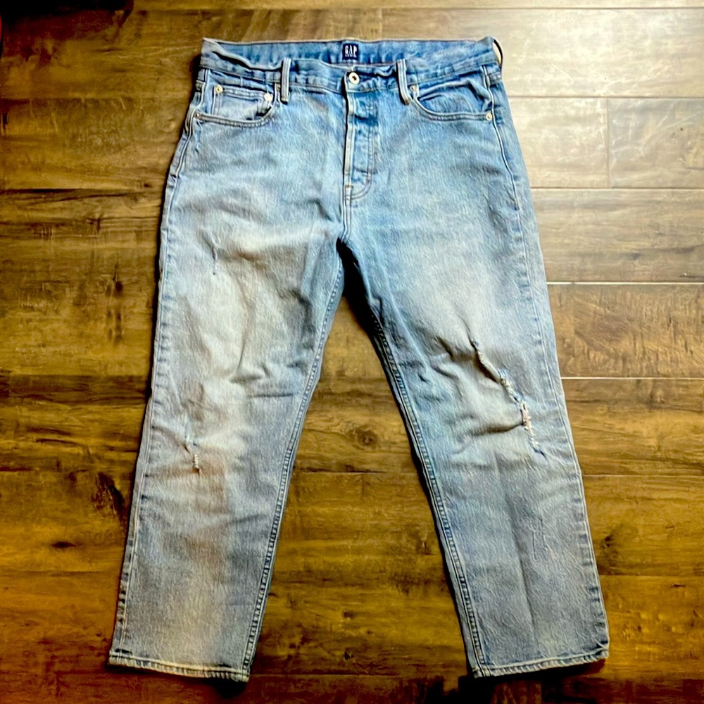 Distress Straight Leg Denim Jeans